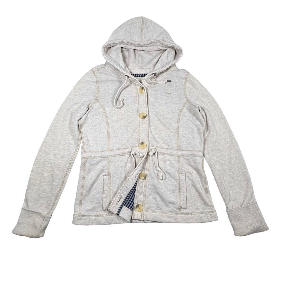 Vintage Y2K Abercrombie Fitch Womens Hoodie Sz M Cream Preppy Embroidery